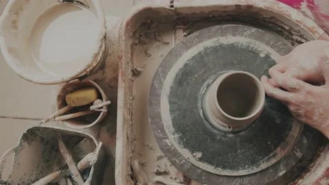 Sculptor making pottery with clay Stock Footage 237932312