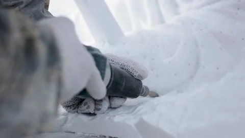 Sculptor at work . Artistic processing of stone. Masons work. Stone carving. Stock Footage 194382497