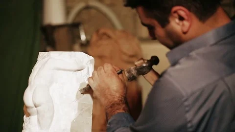 Sculptor work with gypsum	 Stock Footage 81515808
