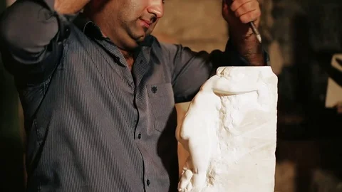 Sculptor work with gypsum	 Stock Footage 81515849