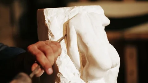 Sculptor work with gypsum	 Stock Footage 81515872