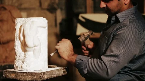 Sculptor work with gypsum	 Stock Footage 81515962