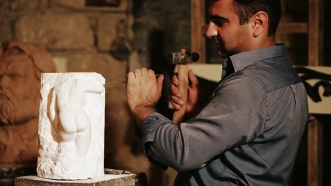 Sculptor work with gypsum	 Stock Footage 81515964
