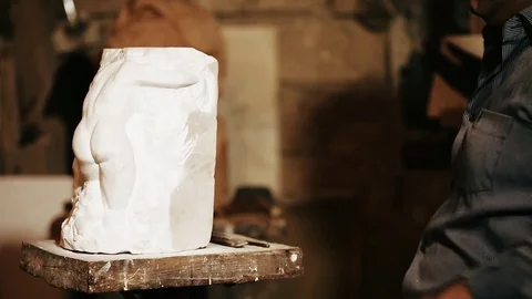 Sculptor work with gypsum	 Stock Footage 81515990