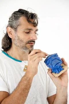 Sculptor working with clay Stock Photos
