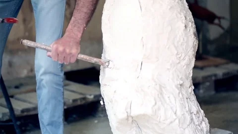 Sculptor is working on the creation of a monument Stock Footage 75459331