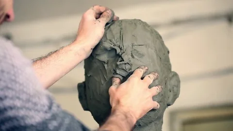 Sculptor is working on the creation of a monument Stock Footage 75459375