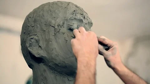 Sculptor is working on the creation of a monument Stock Footage 75459413