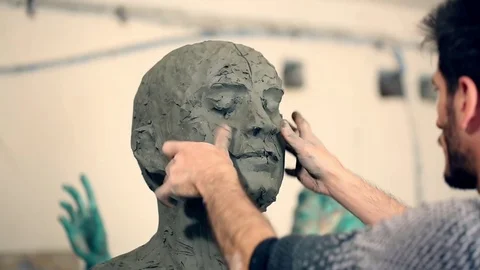 Sculptor is working on the creation of a monument Stock Footage 75459438