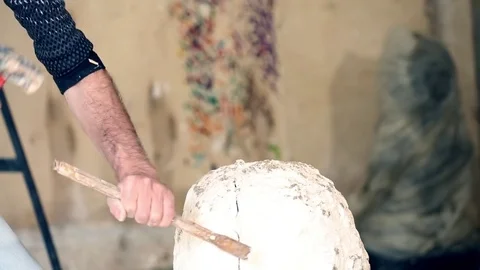 Sculptor is working on the creation of a monument Stock Footage 75459484