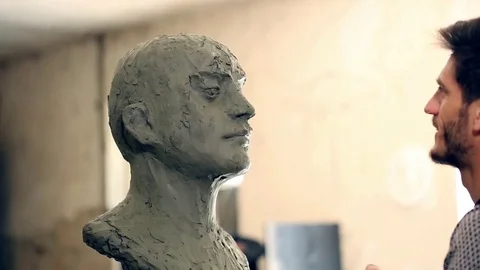 Sculptor is working on the creation of a monument Stock Footage 75459501