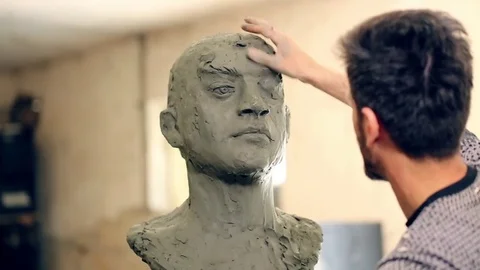 Sculptor is working on the creation of a monument Stock Footage 75459535