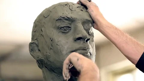 Sculptor is working on the creation of a monument Stock Footage 75459536