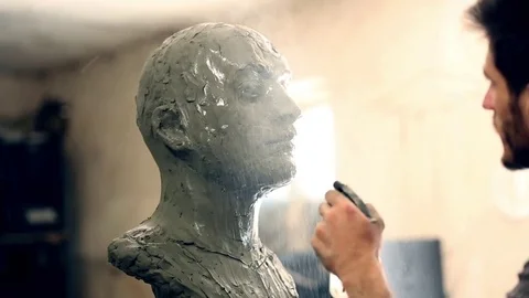 Sculptor is working on the creation of a monument Stock Footage 75459557