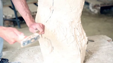 Sculptor is working on the creation of a monument Stock Footage 75459644