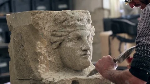 Sculptor is working on the creation of a monument Stock Footage 75459841