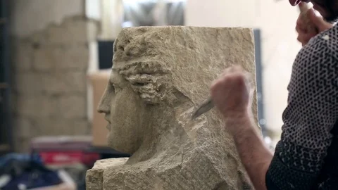 Sculptor is working on the creation of a monument Stock Footage 75460029