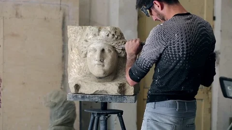 Sculptor is working on the creation of a monument Stock Footage 75460114