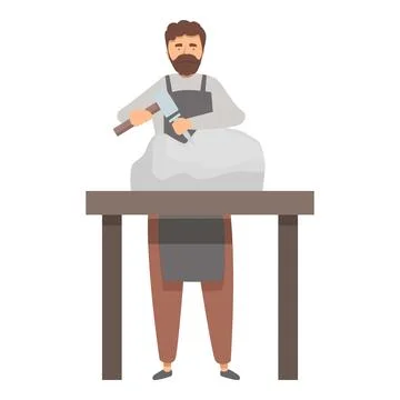 Sculptor working with hammer and chisel creating stone sculpture Illustrazione stock