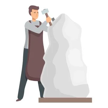 Sculptor working with hammer and chisel creating modern sculpture Stock Illustration