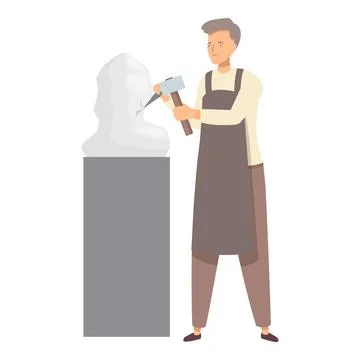 Sculptor working using hammer and chisel on stone bust Illustrazione stock