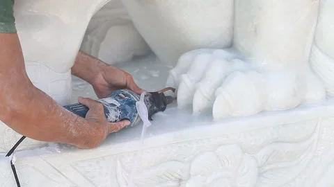 Sculptor works with marble Stock Footage 90126024