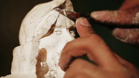 Sculptor works with marble statuette Stock Footage 81522500