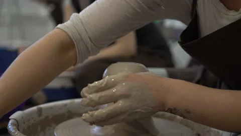 The Sculptor In Workshop Makes Jug Out Of Clay Close-up Stock Footage 232119915