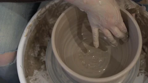 The Sculptor In Workshop Makes Jug Out Of Clay Close-up Stock Footage 232119958