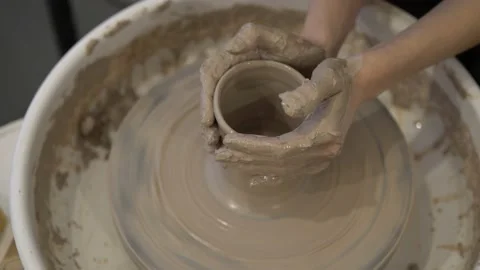 The Sculptor In Workshop Makes Jug Out Of Clay Close-up Stock Footage 232120058