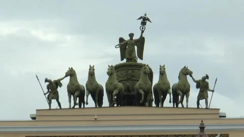 A sculptural composition depicting a chariot drawn Stock Footage 340620557
