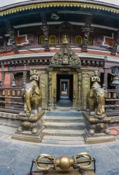 Sculptural composition with an elephant in a Buddhist temple, Nepal. Stock Photos