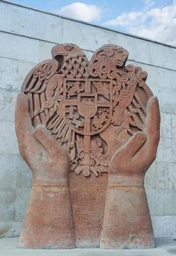 Sculptural composition of hands in Yerevan Stock Photos