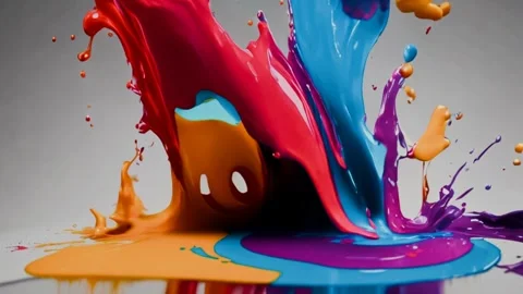 Sculptural splashes of colorful paint dynamically captured mid-air. Stock Footage 260717032