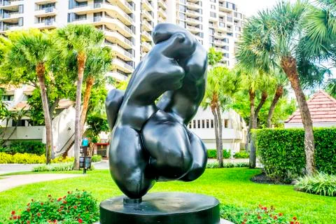 Sculpture  "Abrazo"   (Manuel Carbonell) in Miami Stock Photos