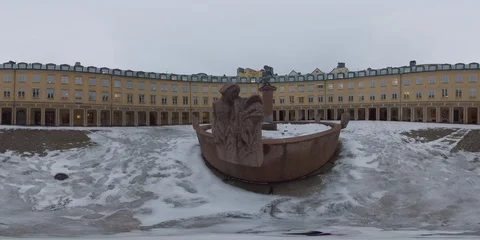 Sculpture Close Up In Round Courtyard Brantingtorget Old Town Stockholm - 360 VR Stock Footage 102306922