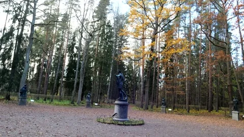 Sculpture composition Apollo and Muses on 12 tracks in Pavlovsk Landscape Park Stock-Footage 321187237