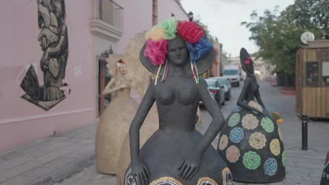 Sculpture Display Installation Dia de Los Muertos Day of The Dead Oaxaca Stock Footage 256093433