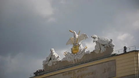 Sculpture group of warrior eagle at Ornate pavilion of Gloriette Stock Footage 134989726