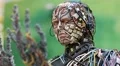 Sculpture of human, made of electric wires and electronic devices HD Footage