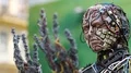 Sculpture of human, made of electric wires and electronic devices HD Footage