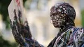 Sculpture of human, made of electric wires and electronic devices HD Footage