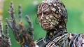 Sculpture of human, made of electric wires and electronic devices HD Footage