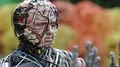 Sculpture of human, made of electric wires and electronic devices HD Footage