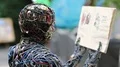 Sculpture of human, made of electric wires and electronic devices HD Footage