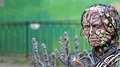 Sculpture of human, made of electric wires and electronic devices HD Footage