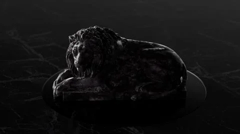 The sculpture of a lion on the platform. Gray black marble. 3d illustration Stock Illustration