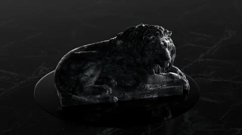 The sculpture of a lion on the platform. Gray black marble. 3d illustration Stock Illustration