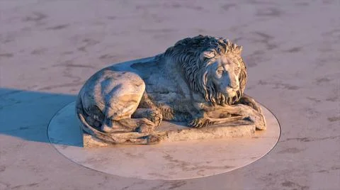 The sculpture of a lion on the platform. White marble. 3d illustration Stock Illustration