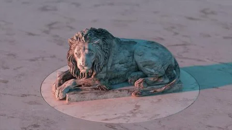 The sculpture of a lion on the platform. White marble. 3d illustration Stock Illustration